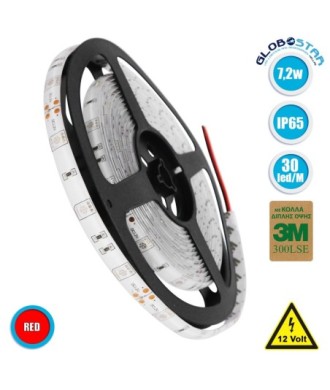 GloboStar® 70114 Ταινία LED SMD 5050 5m 7.2W-m 30LED-m 727lm-m 120° DC 12V Αδιάβροχη IP65 Κόκκινο